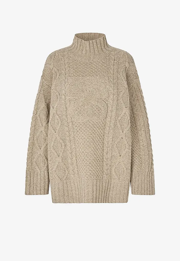 Second Female - Tröja Janne Knit T-Neck - Beige