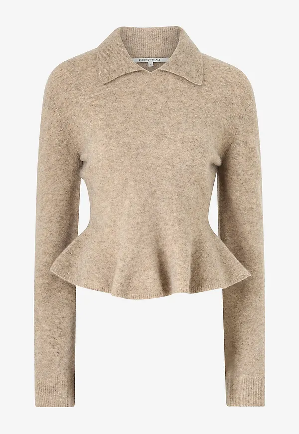 Second Female - Tröja Selana Knit Collar - Beige