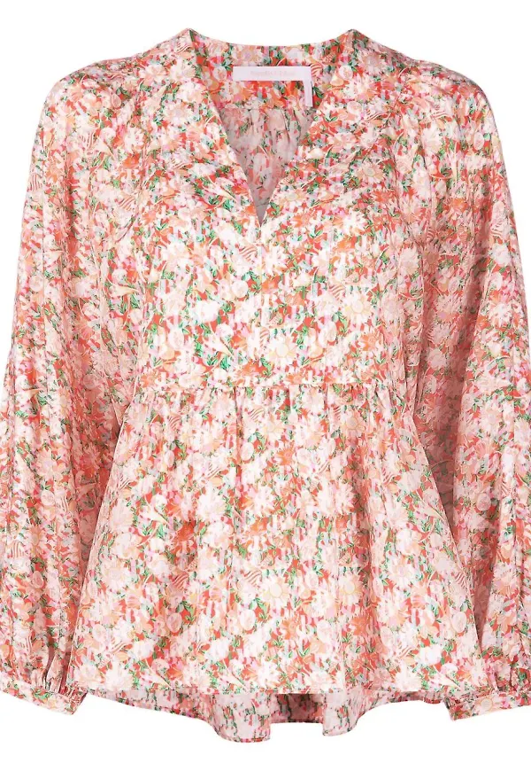 See by Chloé blommig sidenblus - Röd