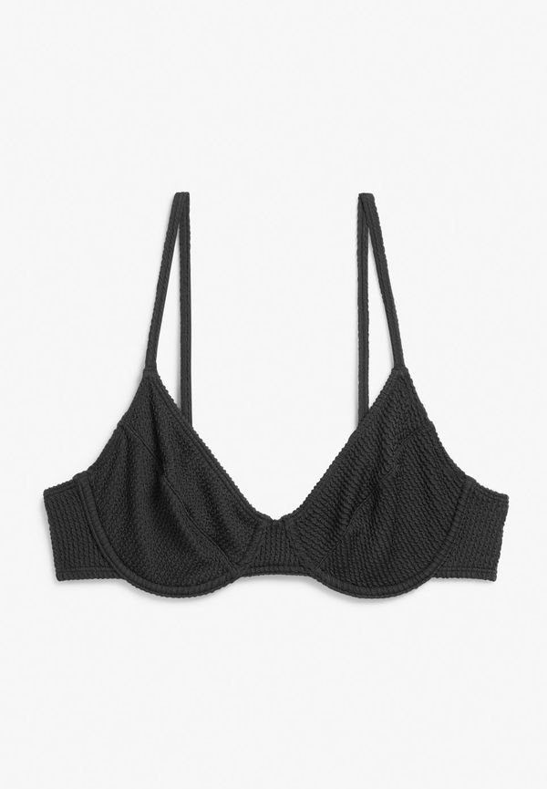 Seersucker bikini bra - Black