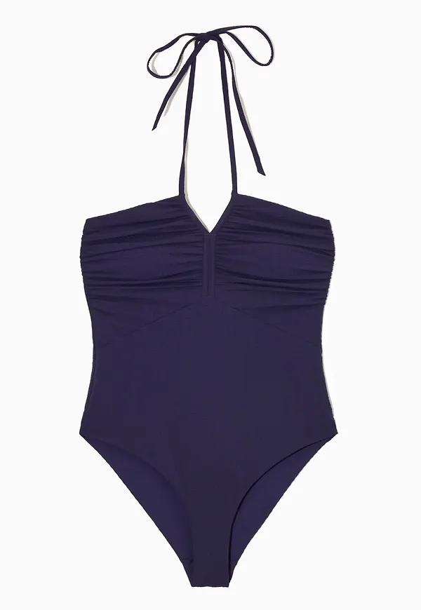 SEERSUCKER HALTERNECK SWIMSUIT