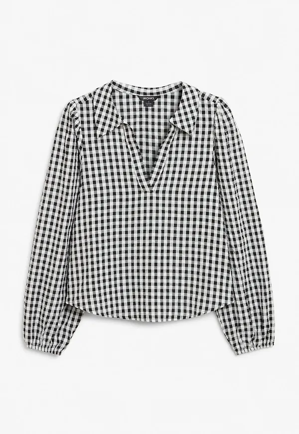 Seersucker shirt blouse - Black