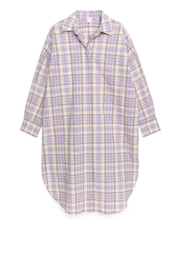 Seersucker Shirt Dress - Purple