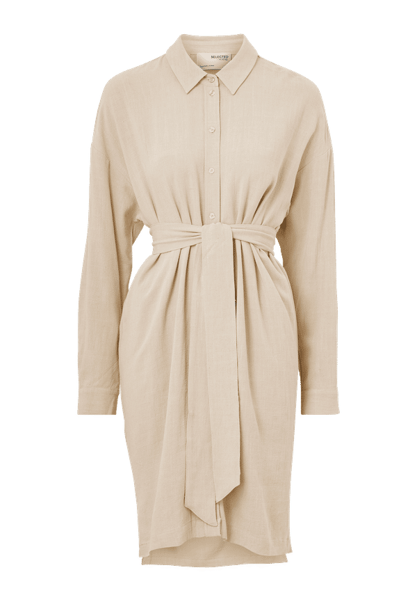 Selected FEMME - Långskjorta slfViva-Tonia Long Linen Shirt - Beige - 40