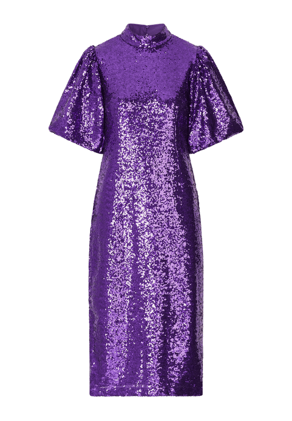 Selected FEMME - Paljettklänning slfSola 2/4 Midi Sequins Dress - Lila - 38