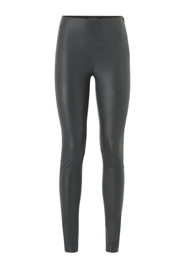 Selected FEMME - Skinnleggings slfSylvia MW Stretch Leather Leggings - Svart