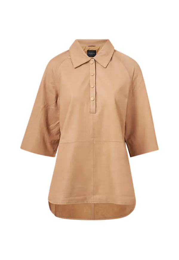 Selected FEMME - Skinnskjorta slfAnnabella 3/4 Leather Shirt - Natur