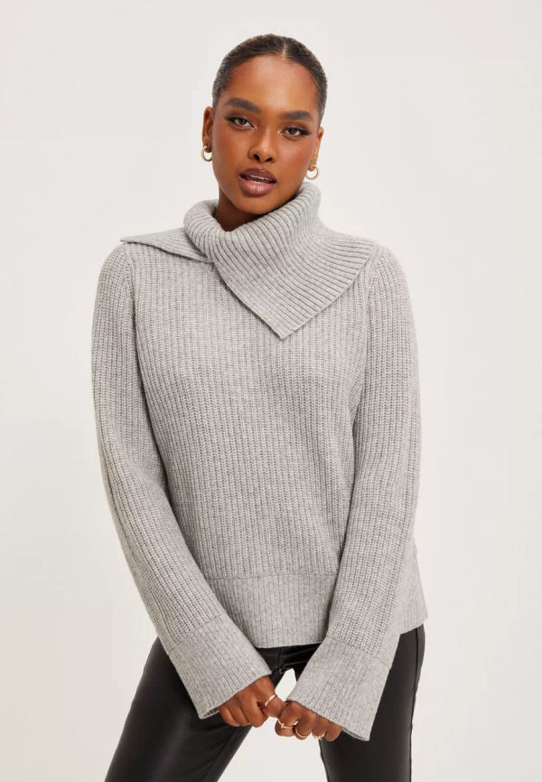 Selected Femme - Stickade tröjor - Light Grey Melange - Slfberina Ls Collar Knit W - Tröjor - Knitted sweaters