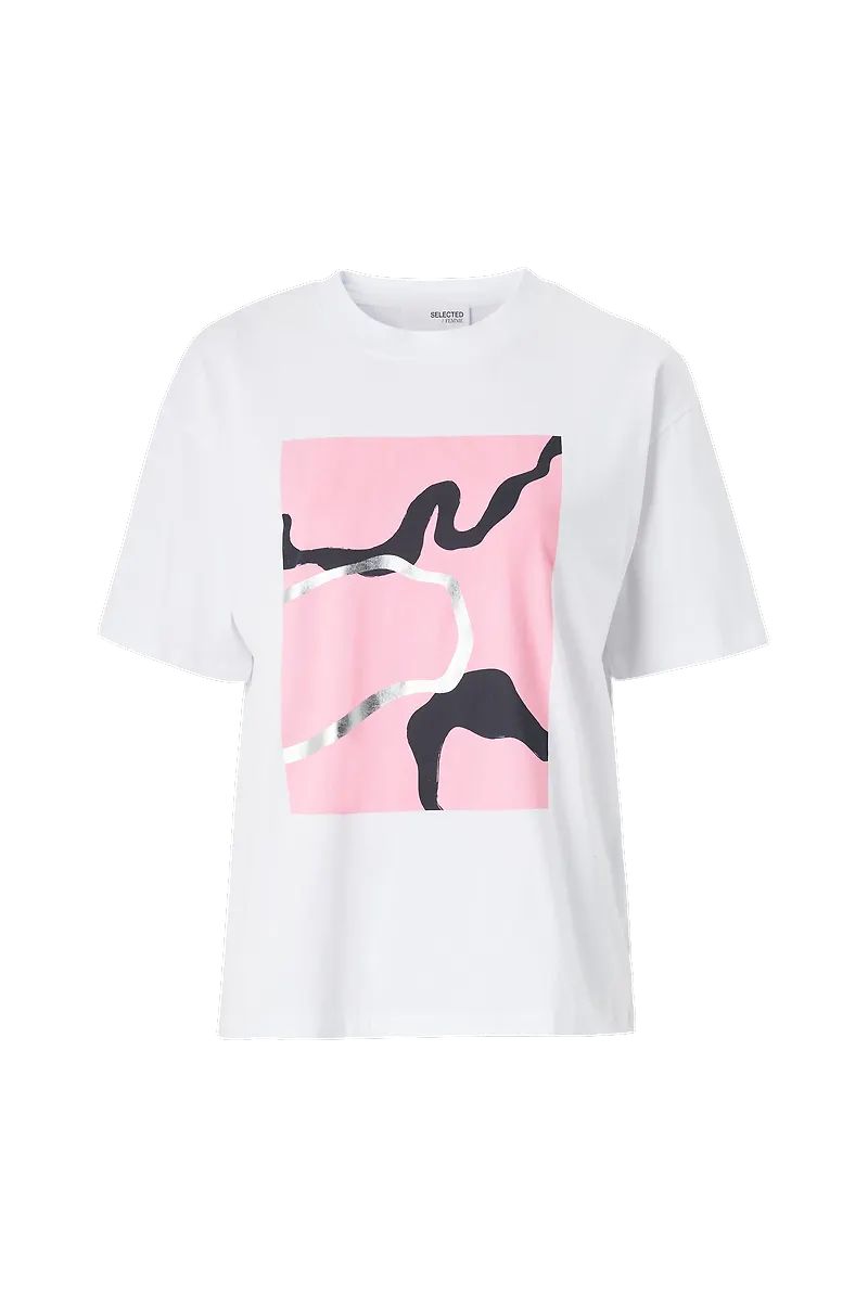 Selected FEMME - Topp slfMiralda 2/4 Printed Tee M - Vit