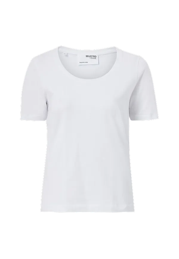 Selected FEMME - Topp slfStandard SS U-neck Tee - Vit