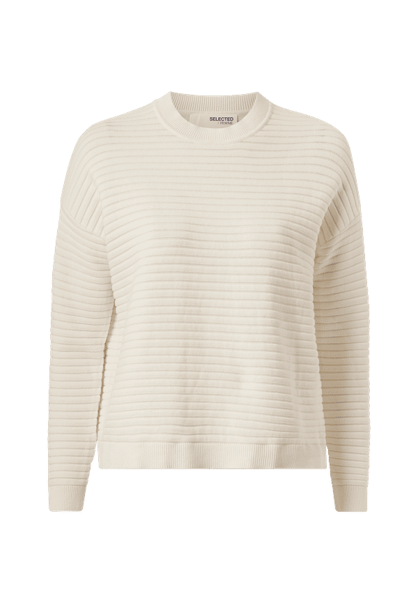 Selected FEMME - Tröja slfLaurina LS Knit O-neck - Vit - 36