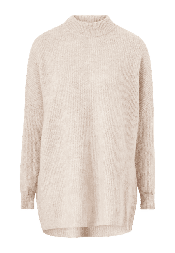 Selected FEMME - Tröja slfLulu Enica LS Knit O-neck - Beige