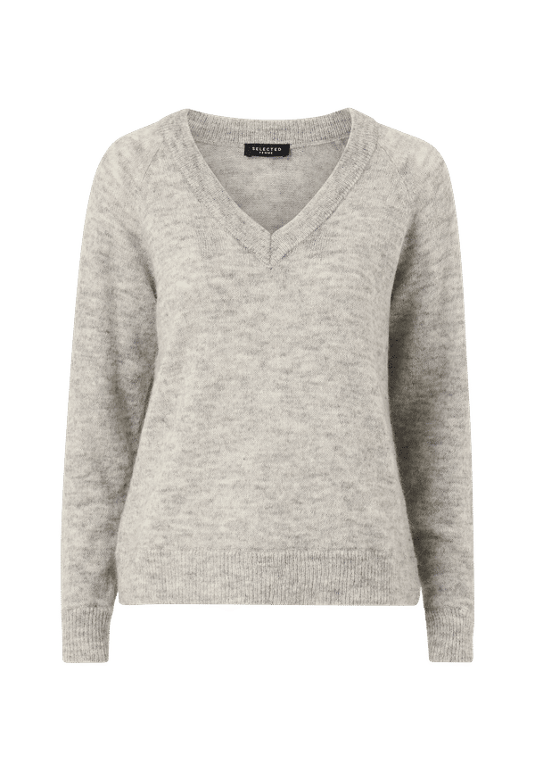 Selected FEMME - Tröja slfLulu LS Knit V-neck - Grå