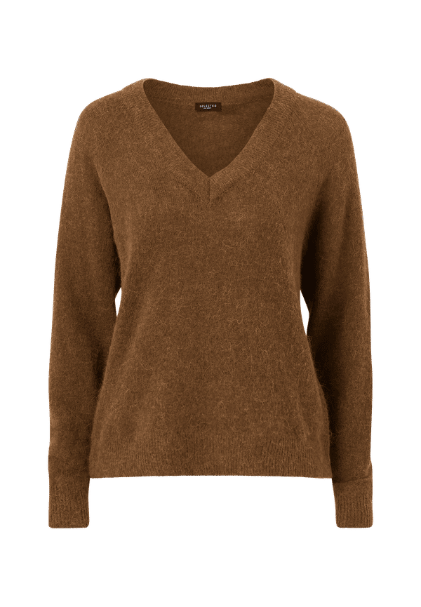 Selected FEMME - Tröja slfLulu LS Knit V-neck - Natur