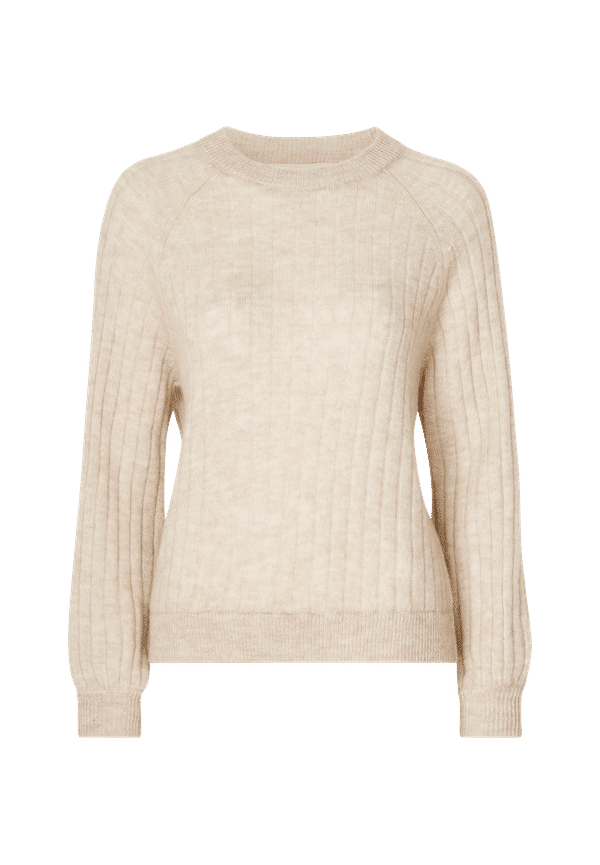 Selected FEMME - Tröja slfMola LS Knit O-neck - Beige - 34