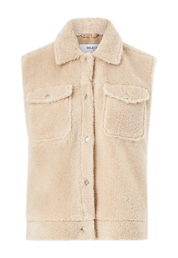 Selected FEMME - Väst slfJany Teddy Vest W - Beige