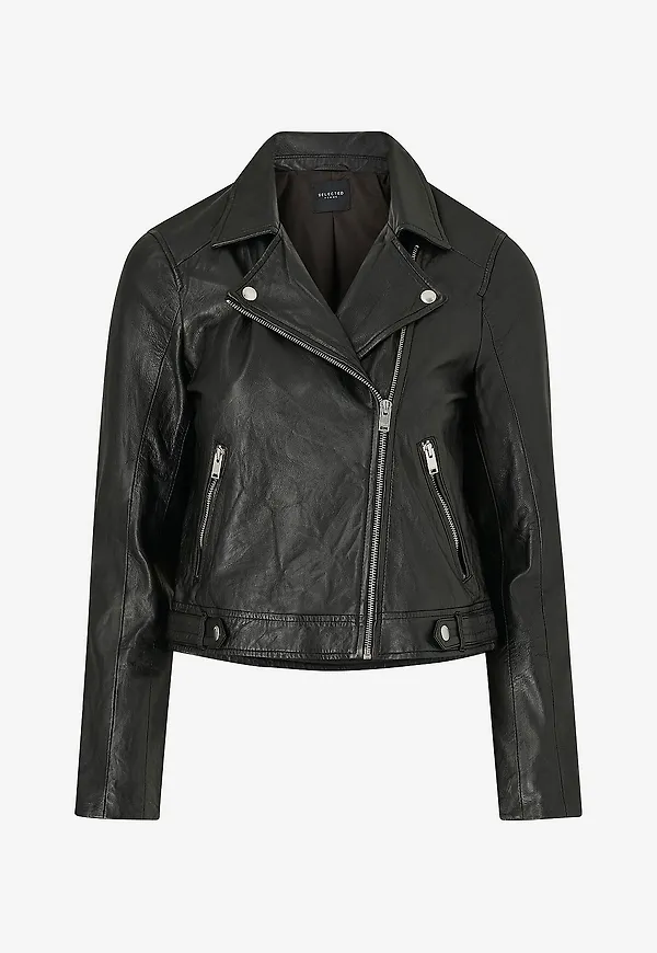 Selected Women - Bikerjacka slfKatie Leather Jacket - Svart