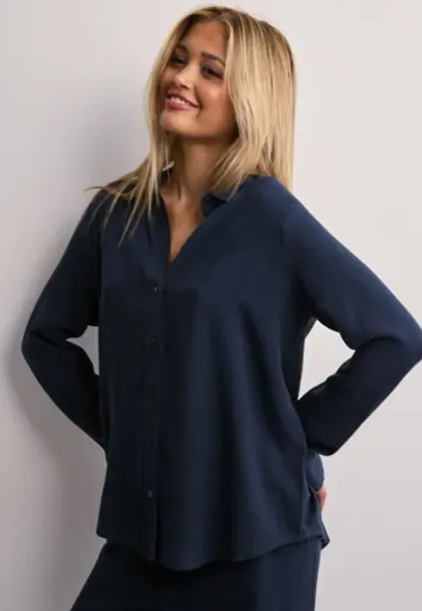 Selected Femme - Blå - Slfviva Ls Shirt Noos
