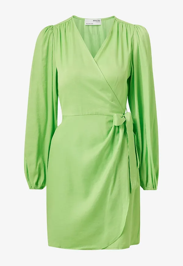 Selected FEMME - Klänning slfStine LS Short Wrap Dress - Grön