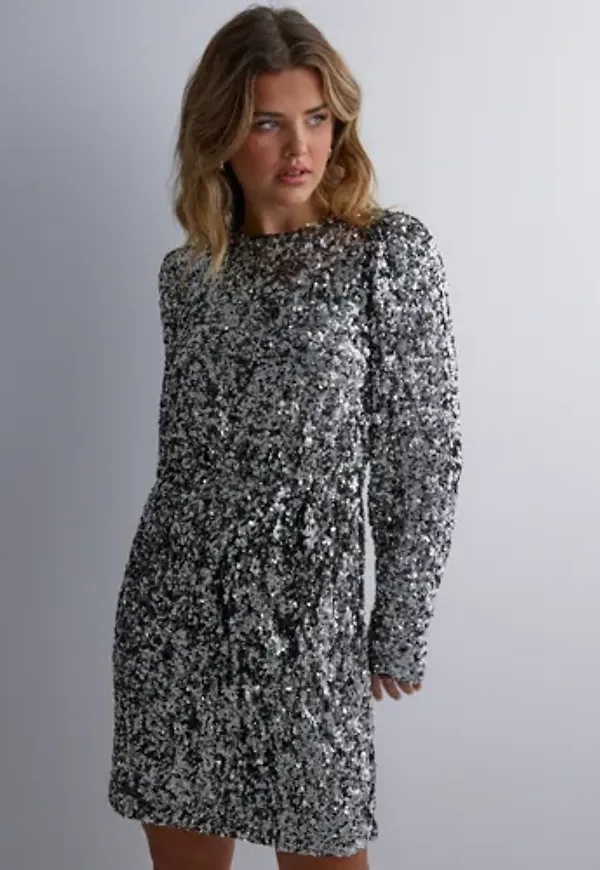 Selected Femme - Silver - Slfcolyn Ls Short Sequins Dress B