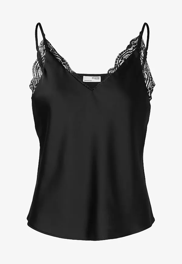 Selected FEMME - Topp slfAlena Lace Trim Strap Top B - Svart