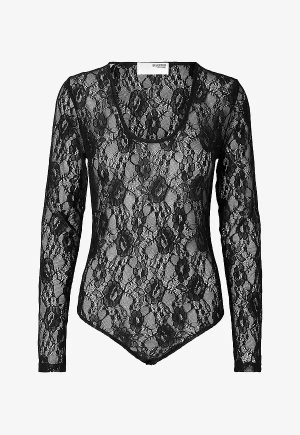 Selected Women - Body slfAria LS Lace - Svart