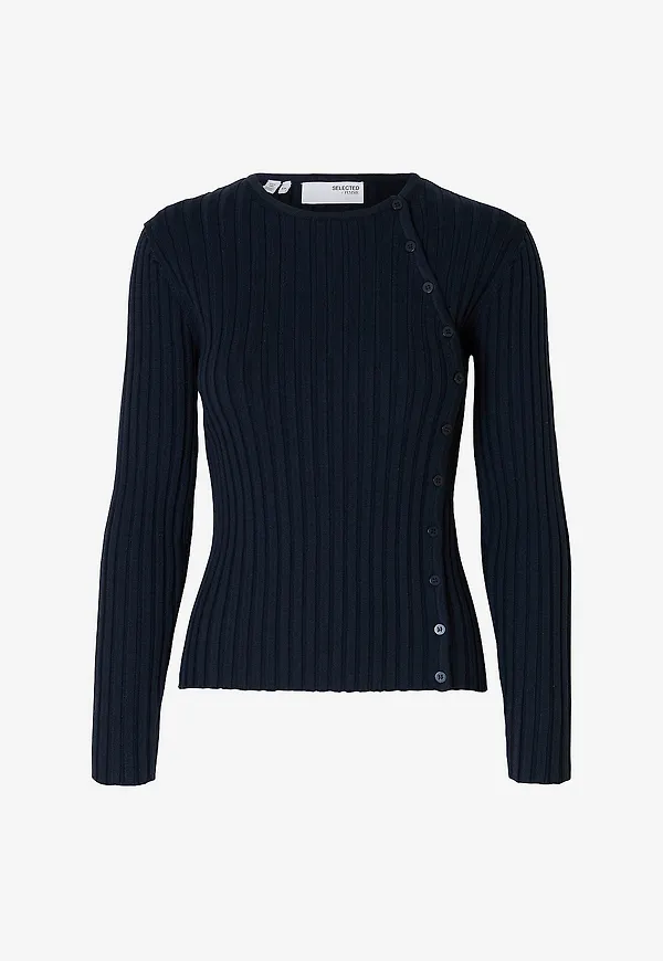 Selected Women - Cardigan slfHelen LS Knit Button O-neck Top - Blå