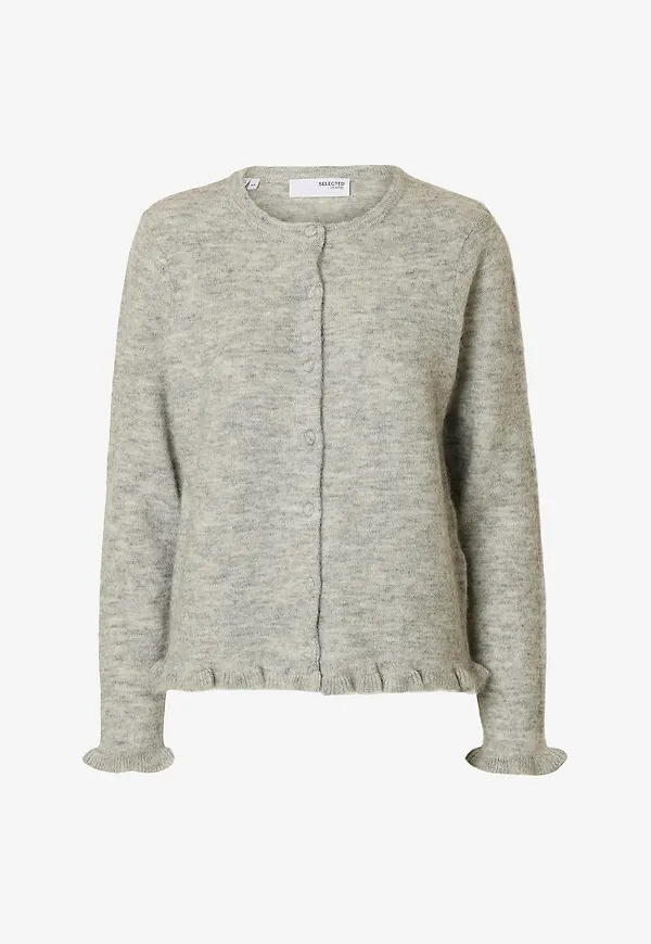 Selected Women - Cardigan slfLulu Frill LS Knit - Grå
