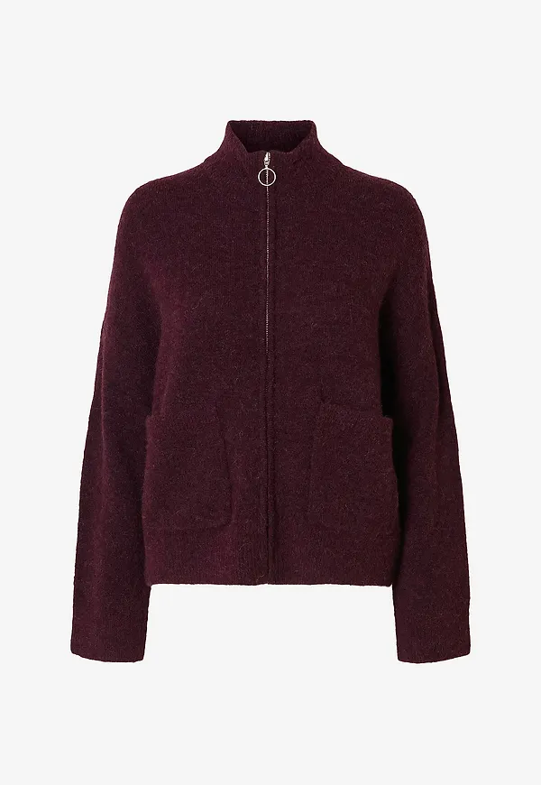 Selected FEMME - Cardigan slfSia Ras LS Knit Zipper Cardigan - Röd