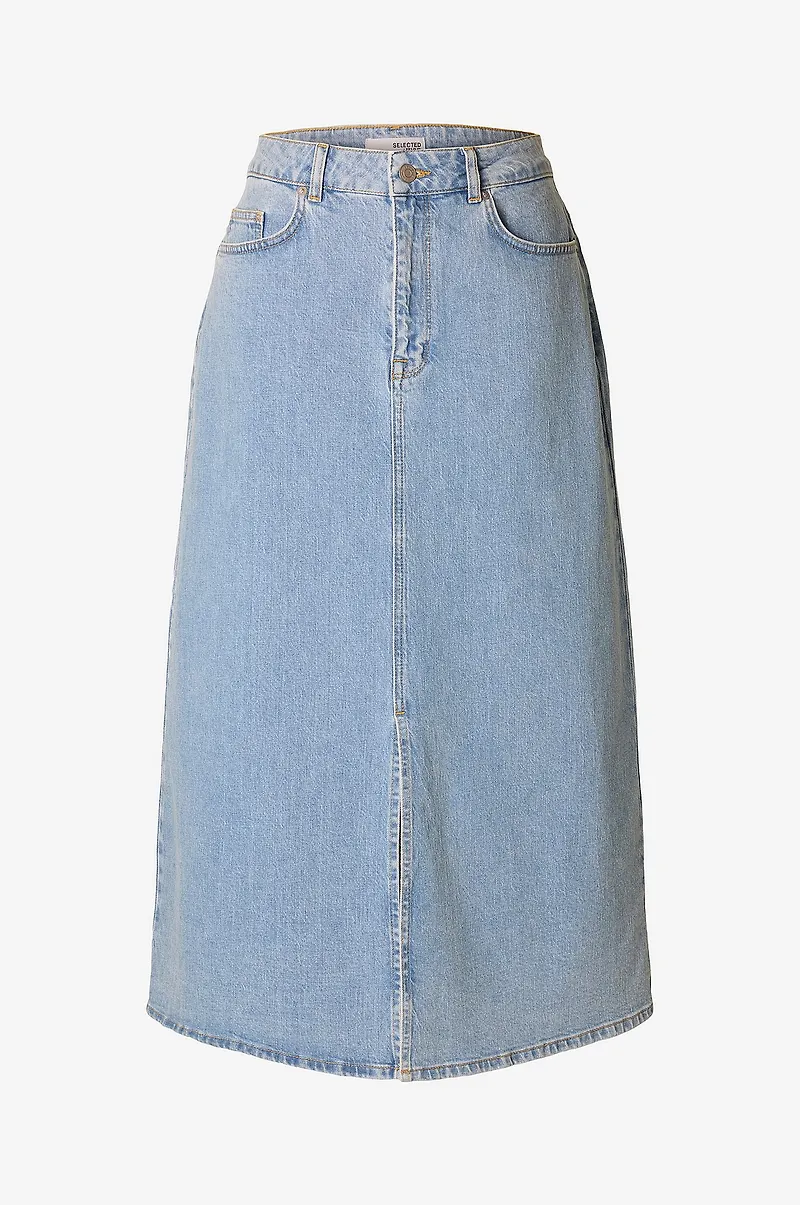 Selected Women - Jeanskjol slfKrista-Gerda HW Li Blu Max Skirt - Blå