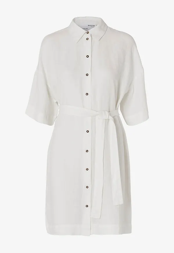 Selected Women - Linneklänning slfLinnie 2/4 Short Linen Shirt Dress - Vit – Ellos
