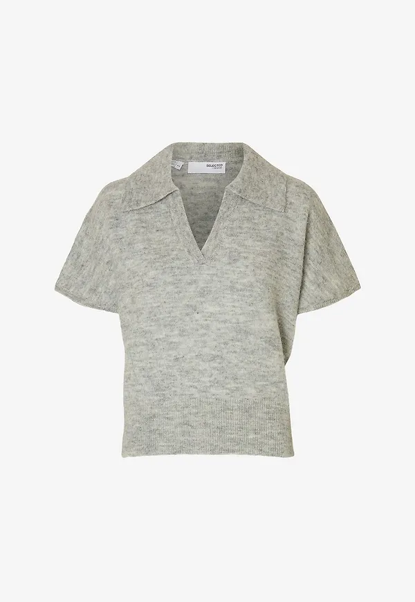 Selected Women - Polotröja slfLulu Knit Polo - Grå