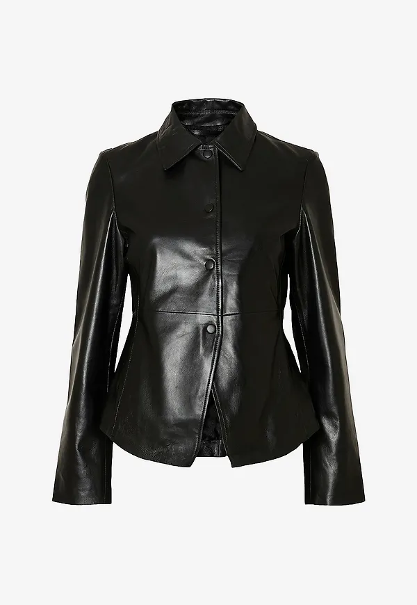 Selected Women - Skinnjacka slfFio Leather Overshirt - Svart