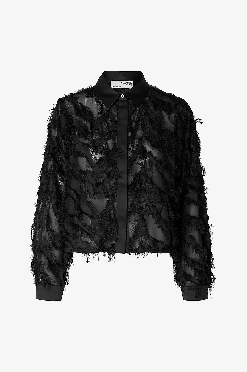 Selected Women - Skjorta slfMyline LS Fluffy Cropped Shirt B - Svart