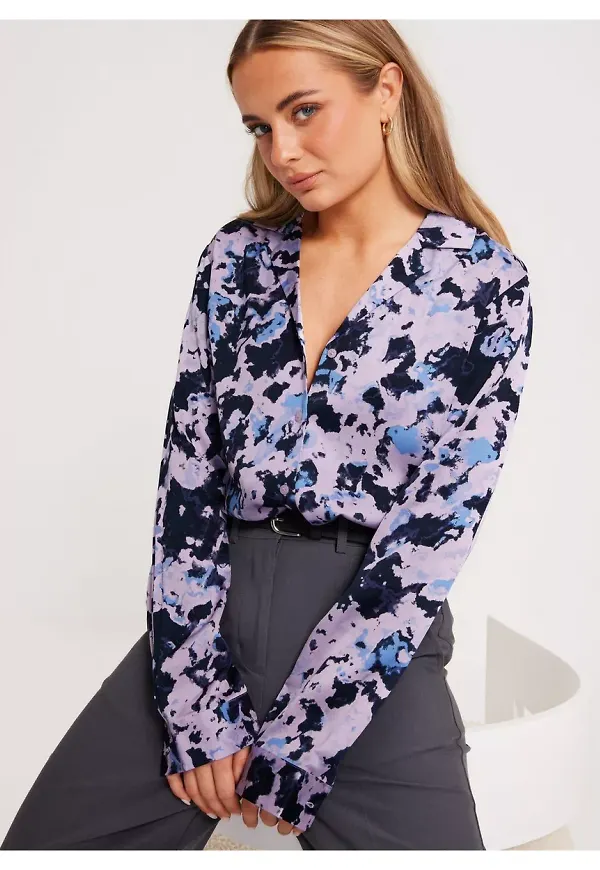 Selected Femme Slfaronia Ls Aop Satin Shirt B Skjortor Orchid Petal Aop