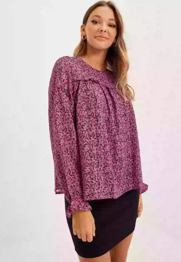 Selected Femme Slfquira Ls Top B Blusar med puffärm Phlox Pink Aop