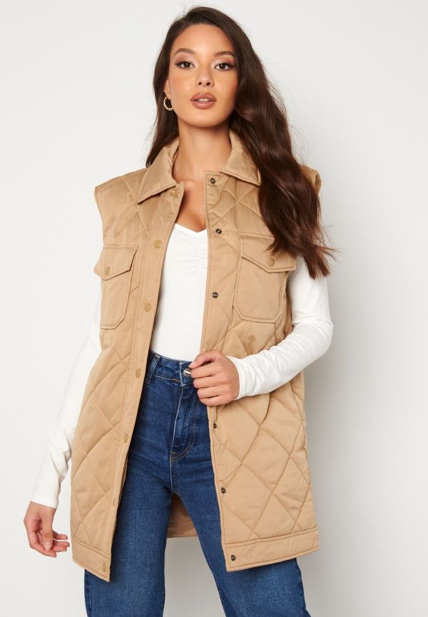 SELECTED FEMME Tinna Long Quilted Vest Tannin 34