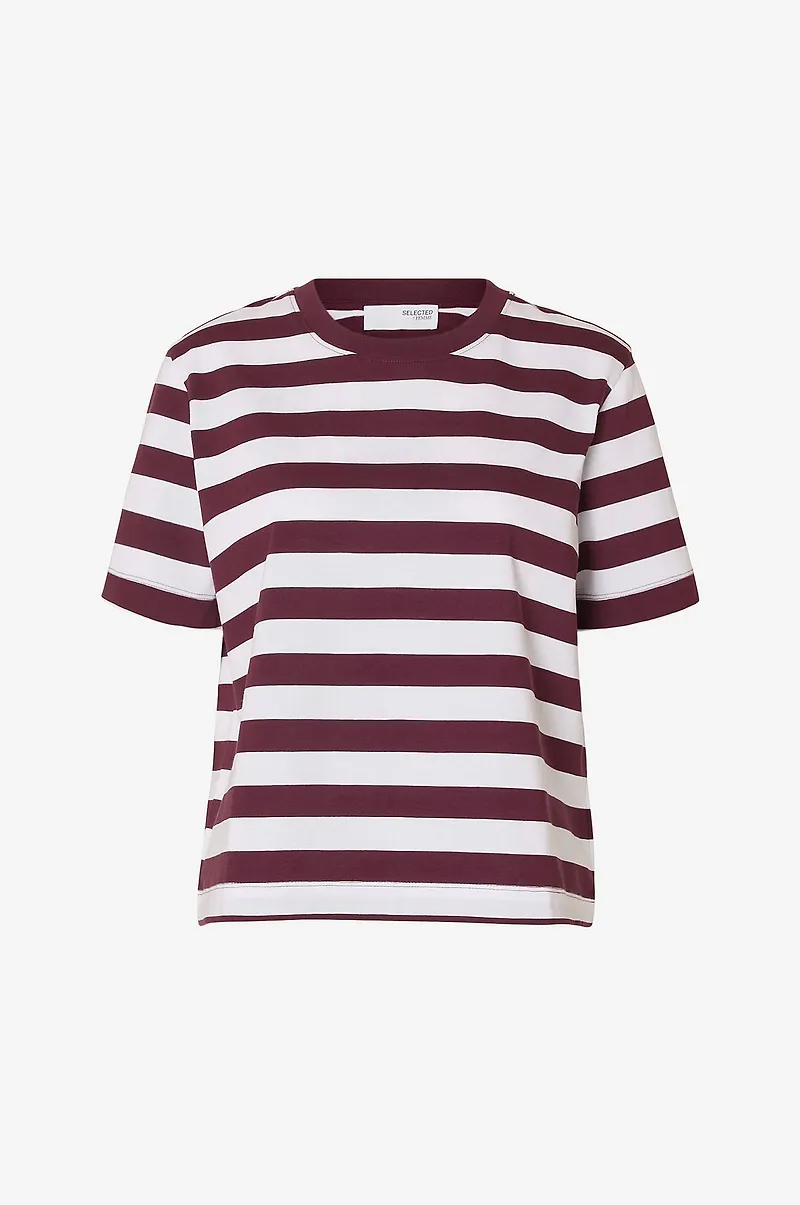 Selected Women - Topp slfEssential SS Striped Boxy Tee - Röd