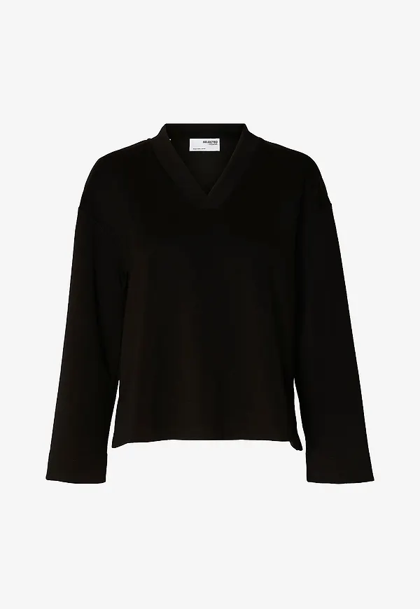 Selected Women - Topp slfIlvetti LS V-neck Top - Svart