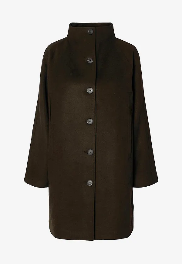 Selected Women - Ullkappa slfVinni Wool Blend - Brun
