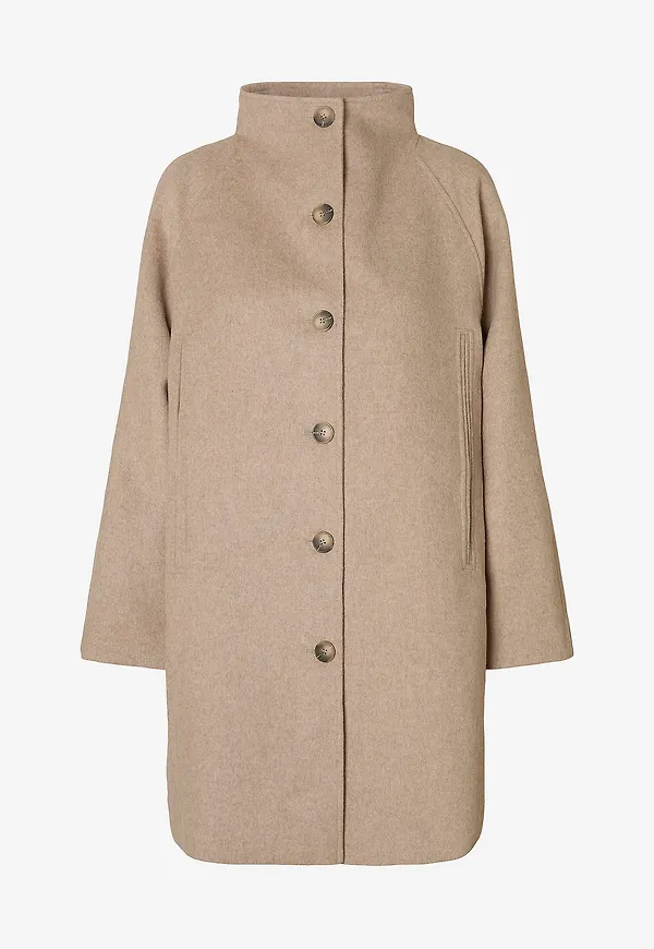 Selected Women - Ullkappa slfVinni Wool Blend - Beige