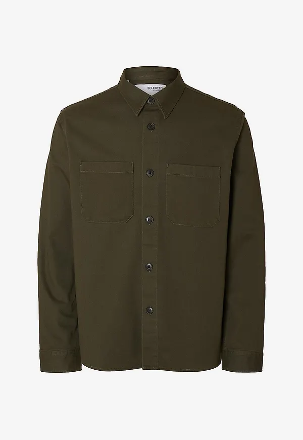 Selected Men - Overshirt slhTravis Twill LS - Grön