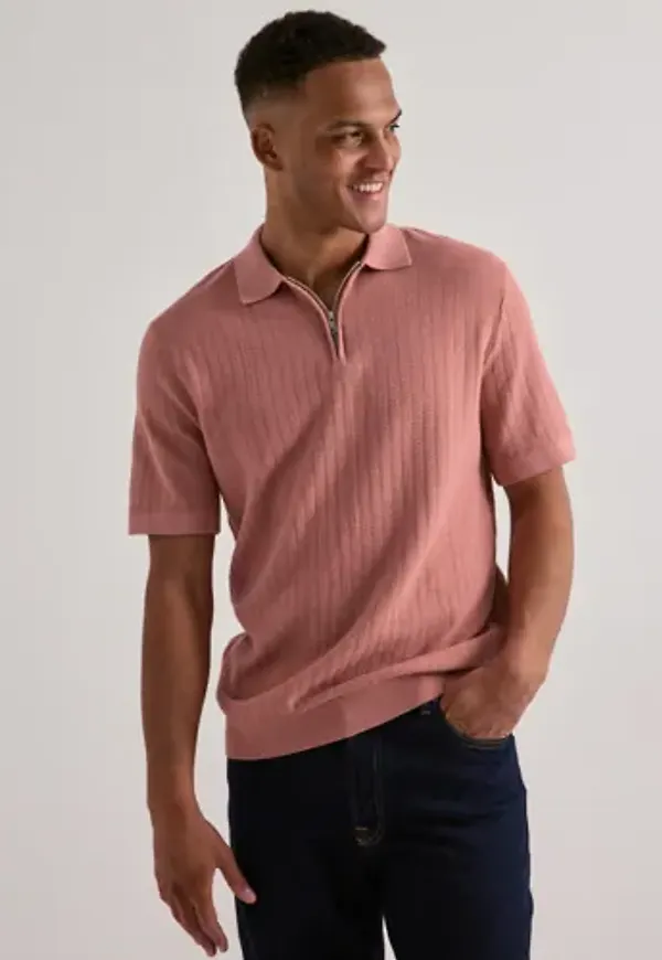 Selected Men Slhcran Ss Knit Structure Half Zip Half zip Rose