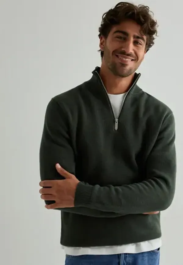 Selected Men Slhdane Ls Knit Structure Half Zip Half zip Grön