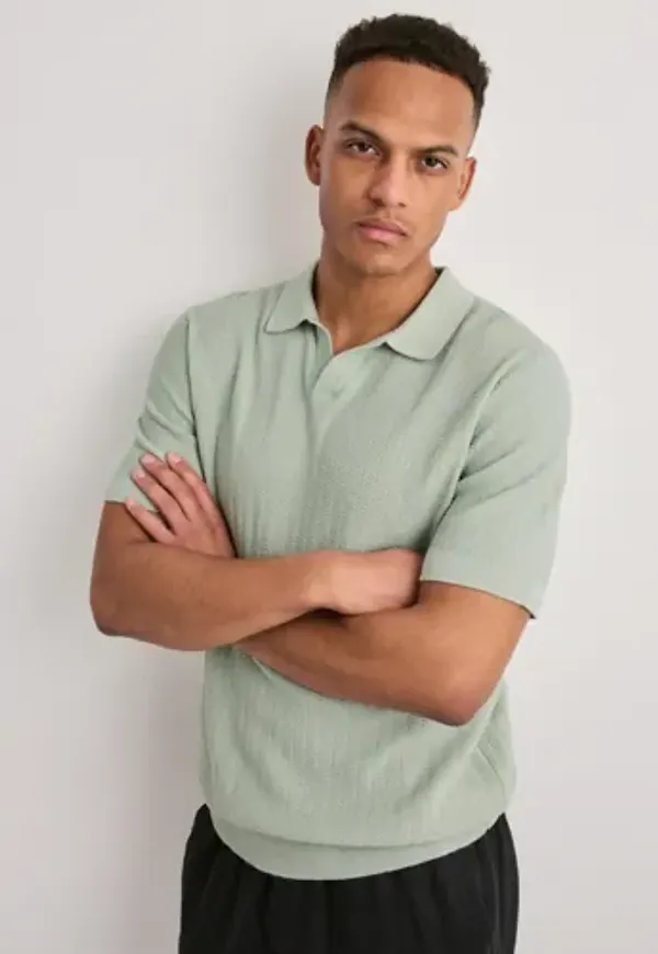 Selected Men Slhmattis Ss Linen Blend Struc Polo Kortärmad piké Grön