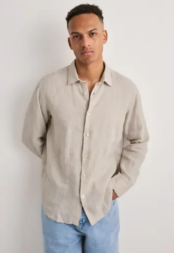 Selected Men Slhregkylian-Linen Shirt Ls Classic Linneskjortor Beige