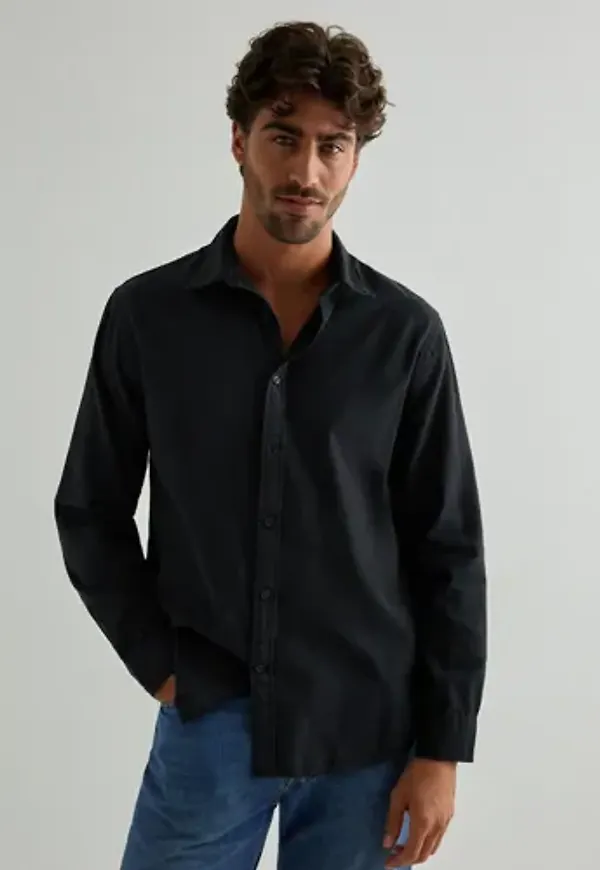 Selected Men Slhregnoah Brushed Twist Shirt Ls N Vardagsskjortor Svart