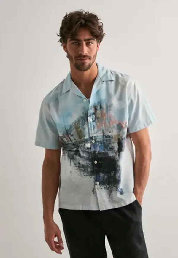 Selected Men Slhrlxcarl Aop Ss Shirt Mönstrade skjortor Multi/Mönstrad