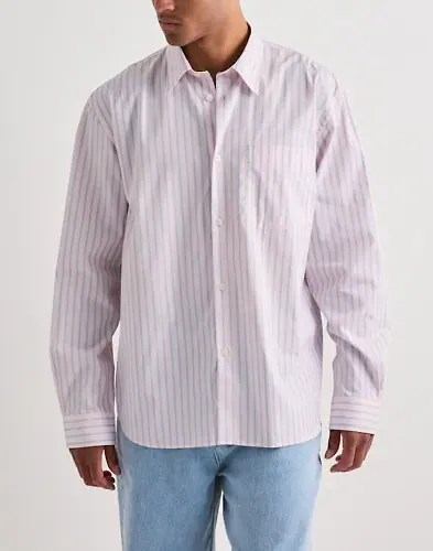 Selected Men Slhrlxholger Stripe Ls Shirt Randiga skjortor Vit