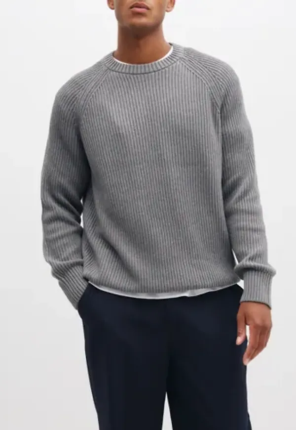 Selected Men Slmbraun Knit Rib Crew Neck Noos Stickade tröjor Grå